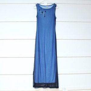 RAMPAGE Vintage 90s Mesh Overlay Floral Rose Embroidered Maxi Dress | Size S